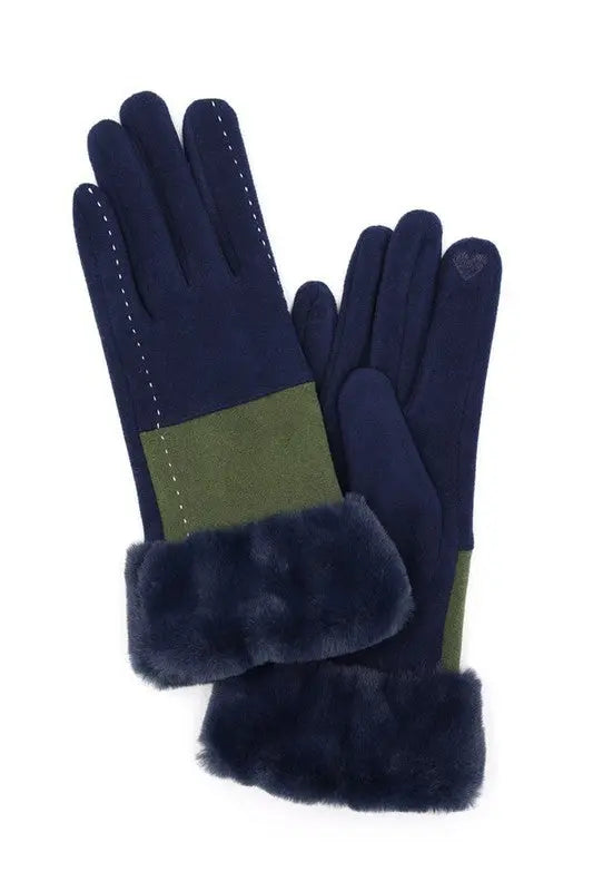 Faux Suede Fur Cuff Winter Gloves