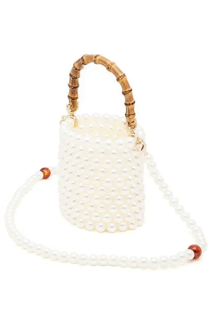 Bamboo Top Handle Beaded Bucket Clutch Bag LA Jewelry Plaza