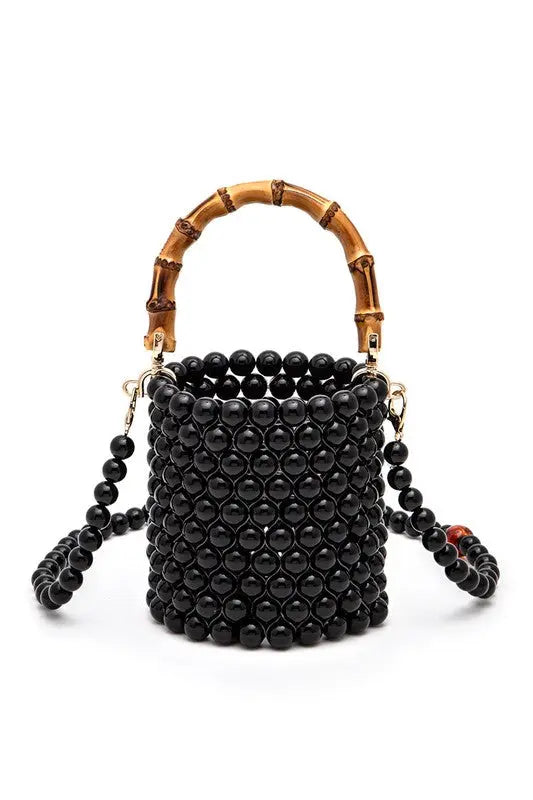 Bamboo Top Handle Beaded Bucket Clutch Bag LA Jewelry Plaza