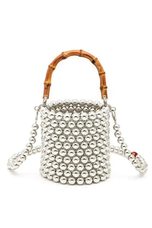 Bamboo Top Handle Beaded Bucket Clutch Bag LA Jewelry Plaza