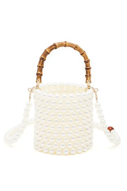 Bamboo Top Handle Beaded Bucket Clutch Bag LA Jewelry Plaza