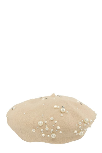 Pearl Charm Solid Wool Beret