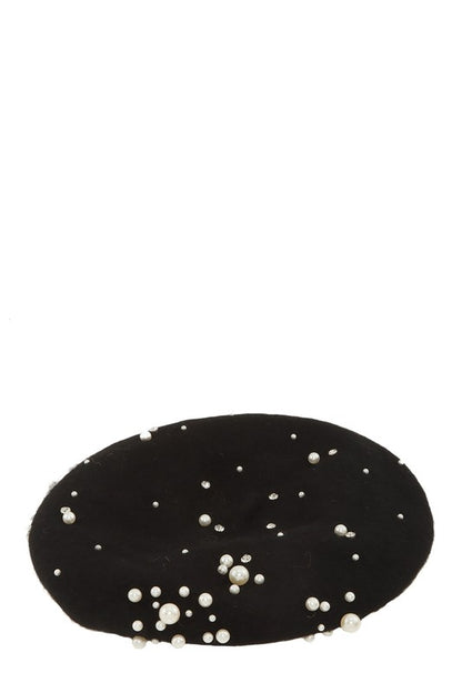 Pearl Charm Solid Wool Beret