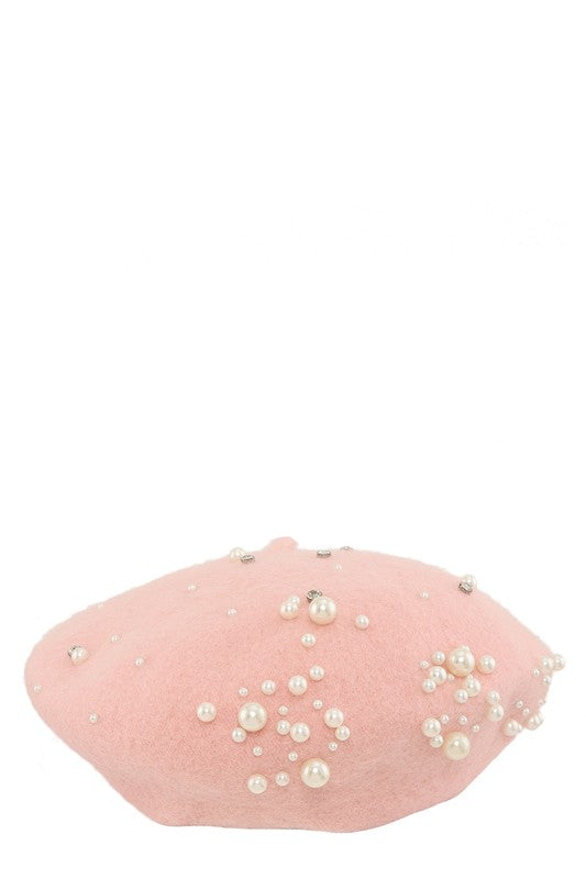 Pearl Charm Solid Wool Beret