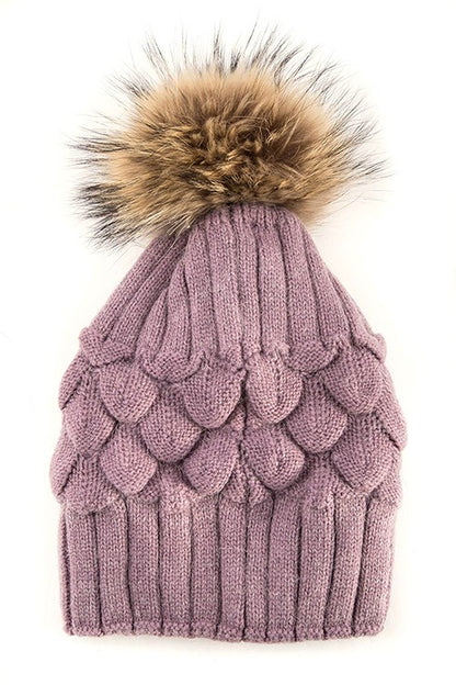 Raccoon Fur Pineapple Knit Beanies