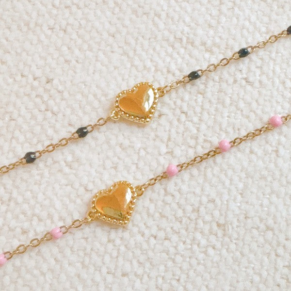 Dainty Color Dots Chain Heart Bracelet