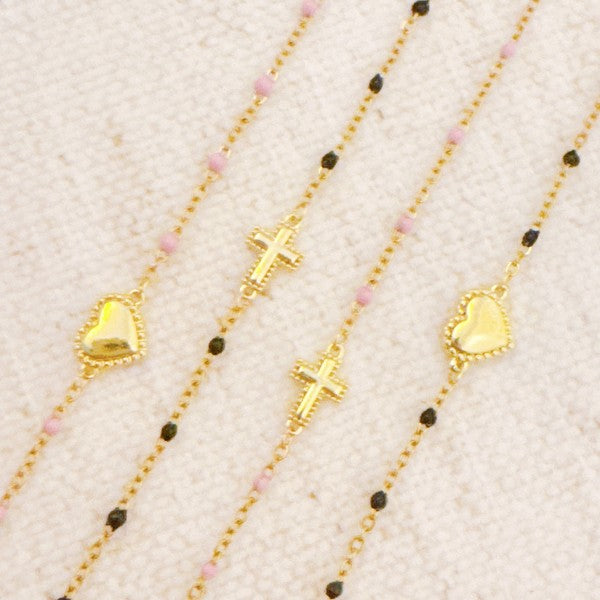 Dainty Color Dots Chain Heart Bracelet