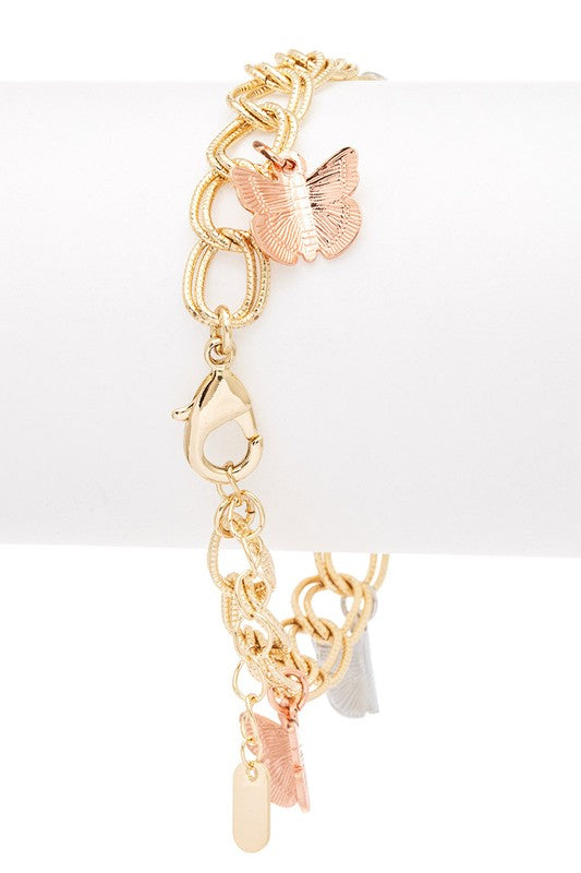 Butterfly Charm Mix Tone Bracelet