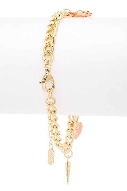 Elephant Heart Mix Charm 3 Tone Bracelet