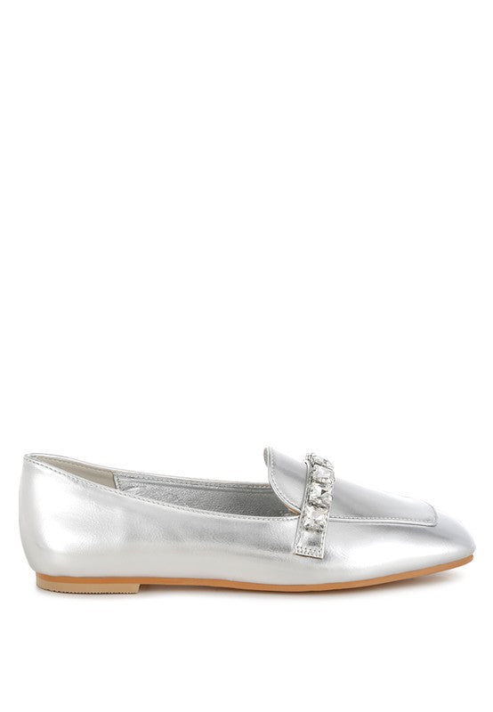 Celosia Metallic Diamante Strap Loafers