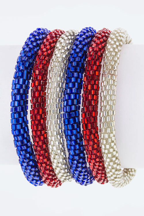 Red, White & Blue Nepal Roll Up Bracelet