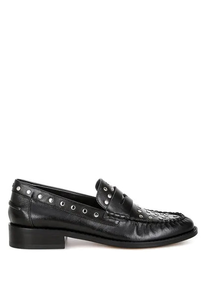 Oglavia Studs Embellished Leather Loafers Rag Company