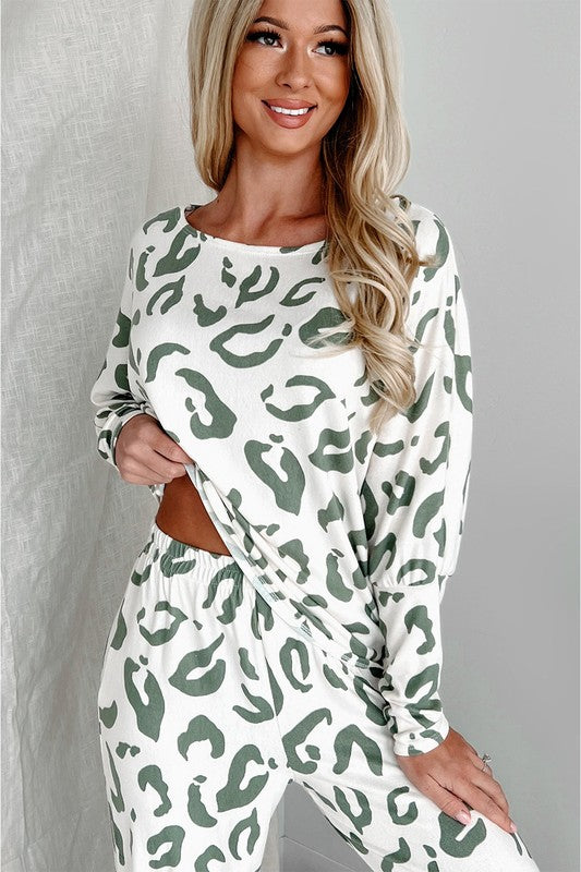 Leopard Animal Print Long Sleeve Loungewear Set