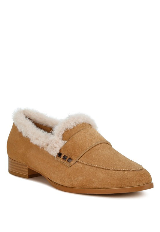 Allie Fur Trim Genuine Suede Loafers