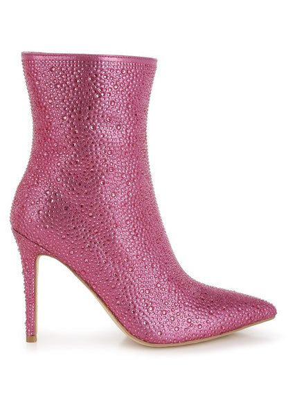 Anun Rhinestones Embellished High Ankle Boots