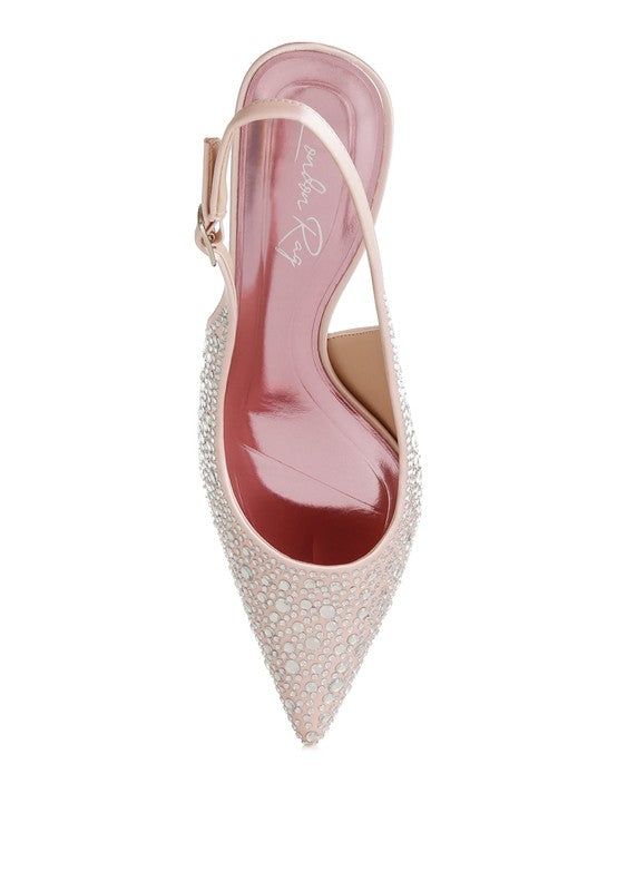 Vernaos Pointed Toe Rhinestone Slingbacks