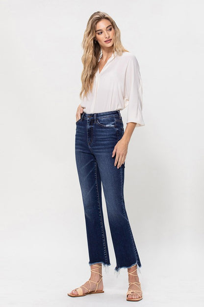 High Rise Distressed Hem Kick Flare Jeans