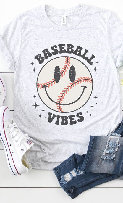 Retro Baseball Vibes Smiley Graphic Tee PLUS