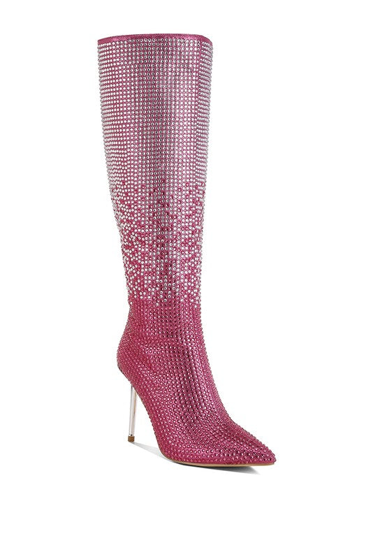 Orymple Shiny Rhinestone Studded Calf Boots