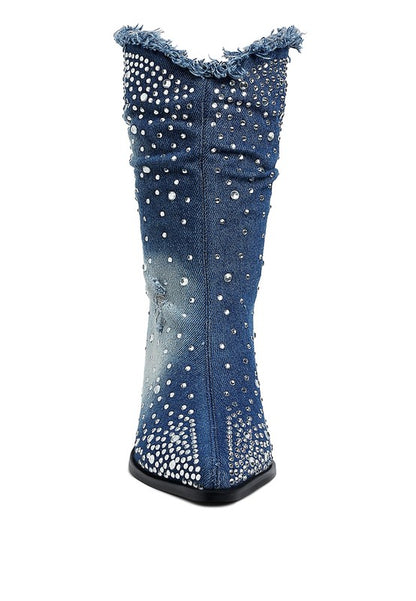 Savant Diamante & Rhinestones Denim Boots