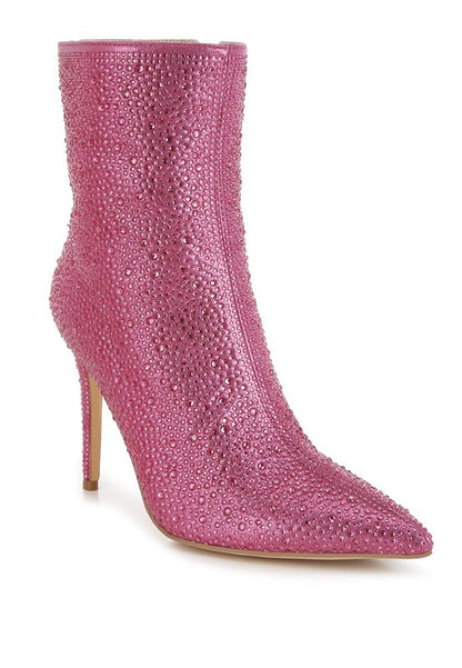 Anun Rhinestones Embellished High Ankle Boots