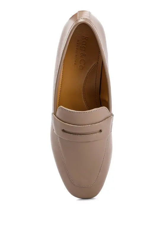 LILIANA Taupe Classic Leather Penny Loafers Rag Company