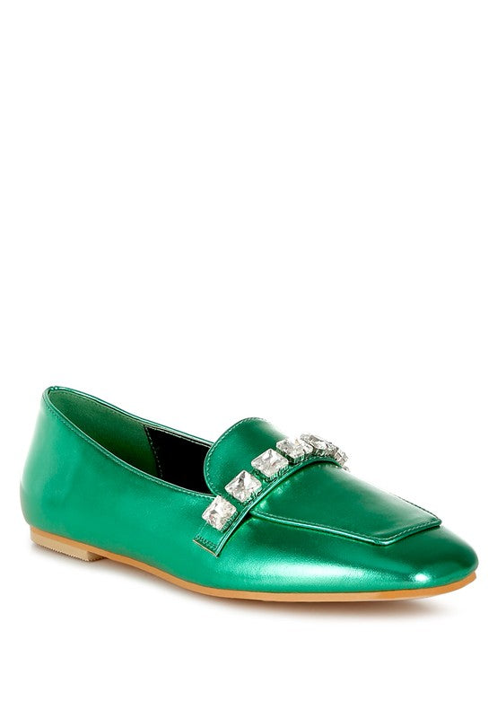 Celosia Metallic Diamante Strap Loafers