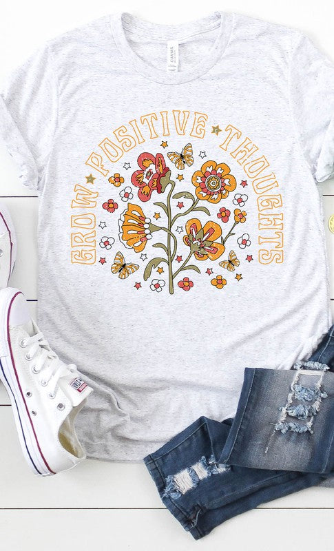 Retro Grow Positive Thoughts Floral Graphic Tee