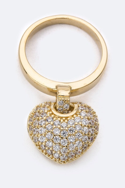 Cubic Zirconia Heart Charm Fashion Ring