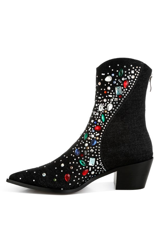 Starlit Multi Color Stones Embellished Boots