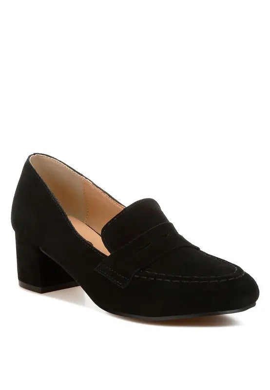 Astra Block Heel Genuine Suede Loafers Rag Company