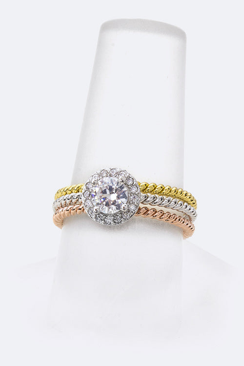 Round CZ Triple Ring Set