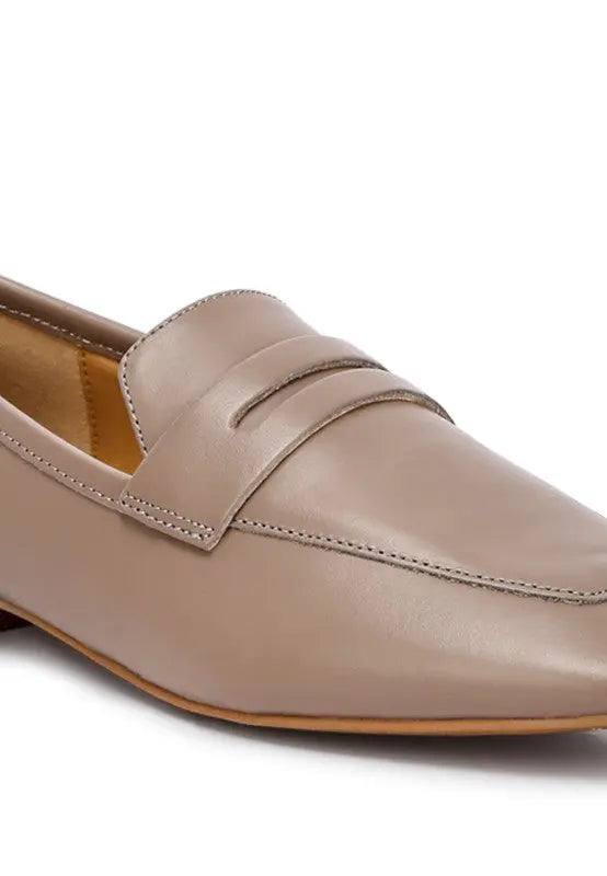 LILIANA Taupe Classic Leather Penny Loafers Rag Company