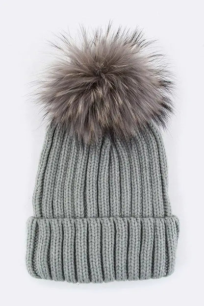 Raccoon Fur PomPom Beanie LA Jewelry Plaza