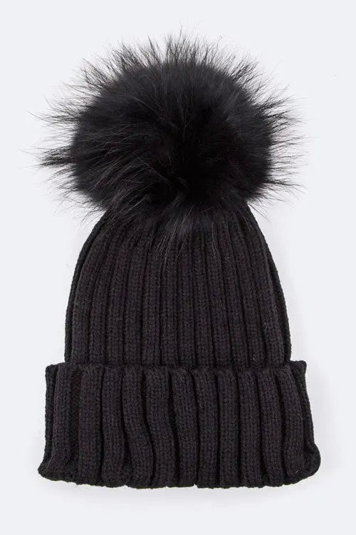 Raccoon Fur PomPom Beanie LA Jewelry Plaza