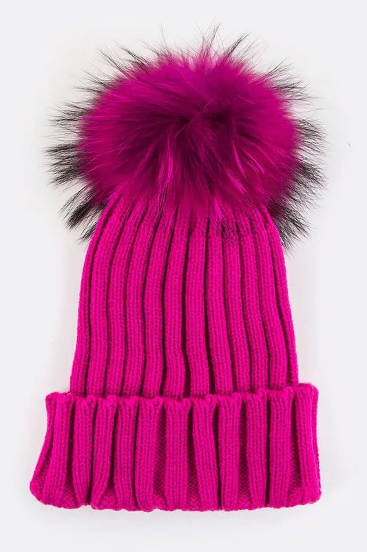 Raccoon Fur PomPom Beanie LA Jewelry Plaza