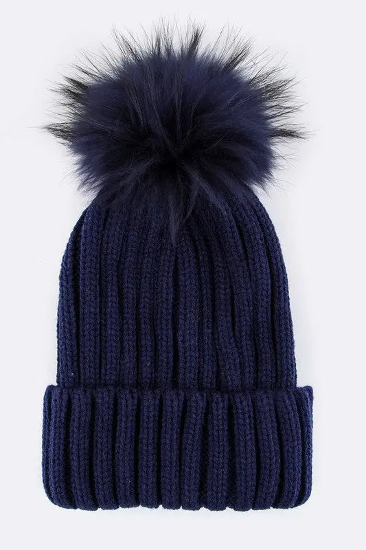 Raccoon Fur PomPom Beanie LA Jewelry Plaza