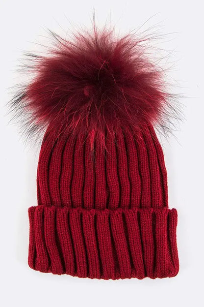 Raccoon Fur PomPom Beanie LA Jewelry Plaza