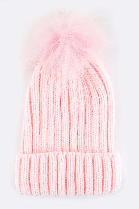 Raccoon Fur PomPom Beanie LA Jewelry Plaza