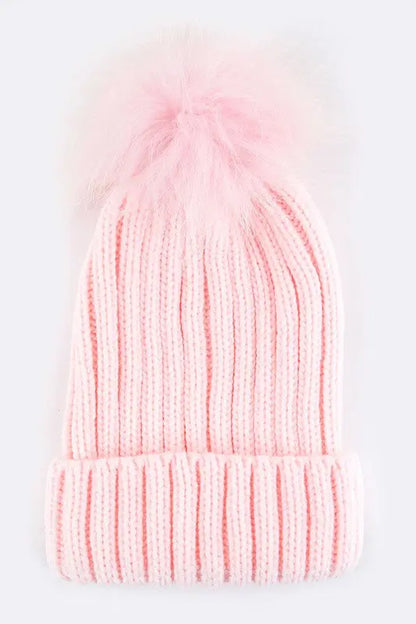 Raccoon Fur PomPom Beanie LA Jewelry Plaza