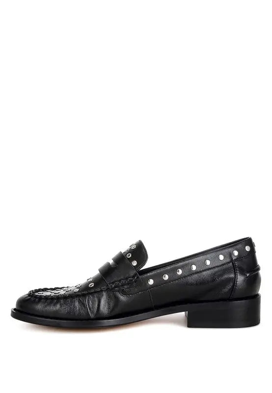 Oglavia Studs Embellished Leather Loafers Rag Company