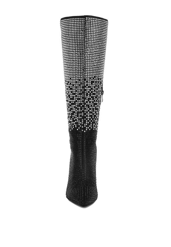 Orymple Shiny Rhinestone Studded Calf Boots