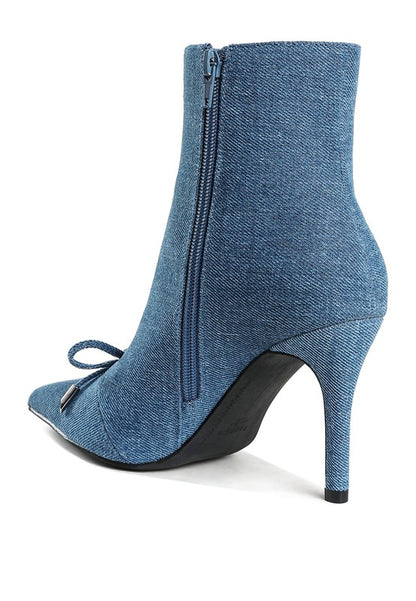 Flapper Bow Detail Denim Ankle Boots