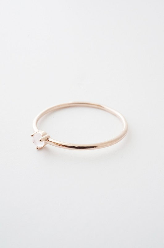 Rose Quartz Crystal Point Solitaire Ring