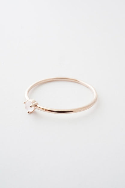 Rose Quartz Crystal Point Solitaire Ring