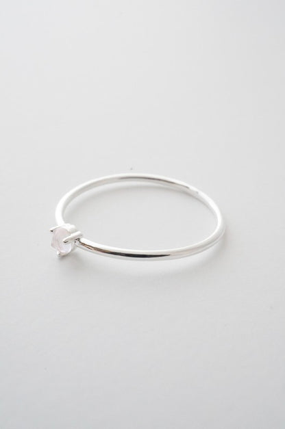 Rose Quartz Crystal Point Solitaire Ring