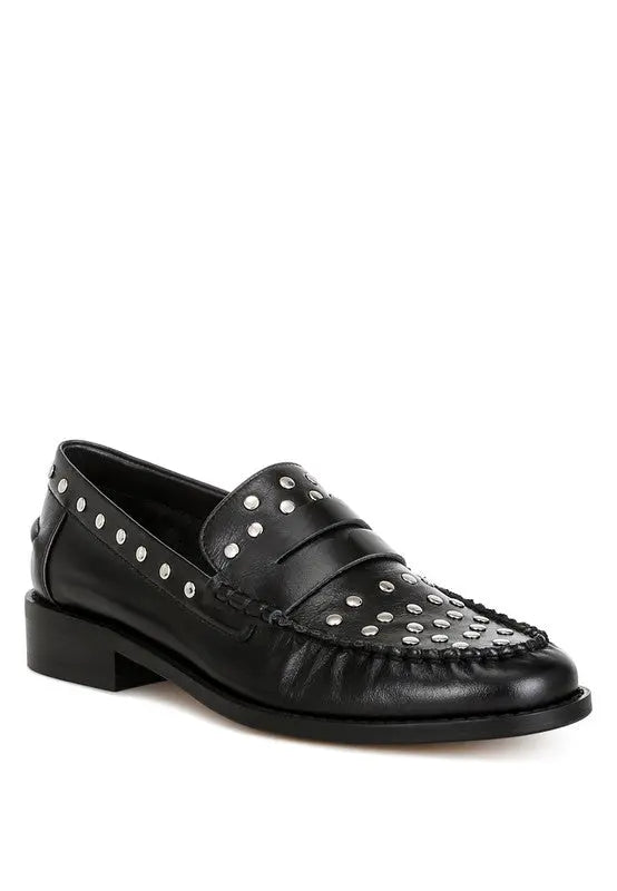 Oglavia Studs Embellished Leather Loafers Rag Company