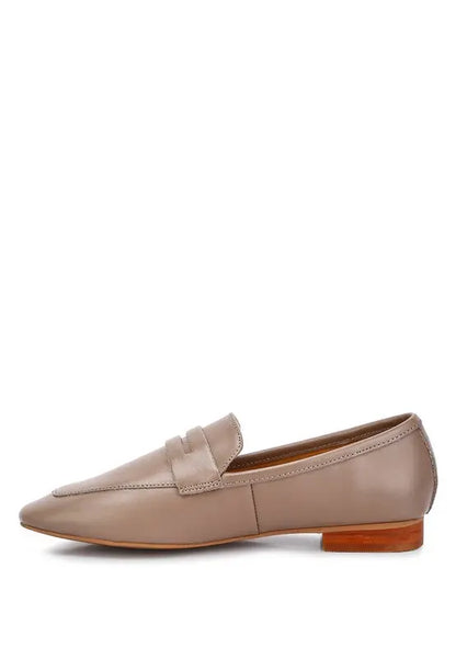 LILIANA Taupe Classic Leather Penny Loafers Rag Company