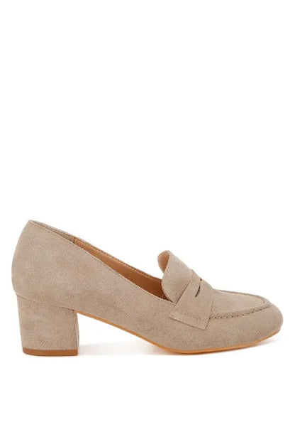 Astra Block Heel Genuine Suede Loafers Rag Company