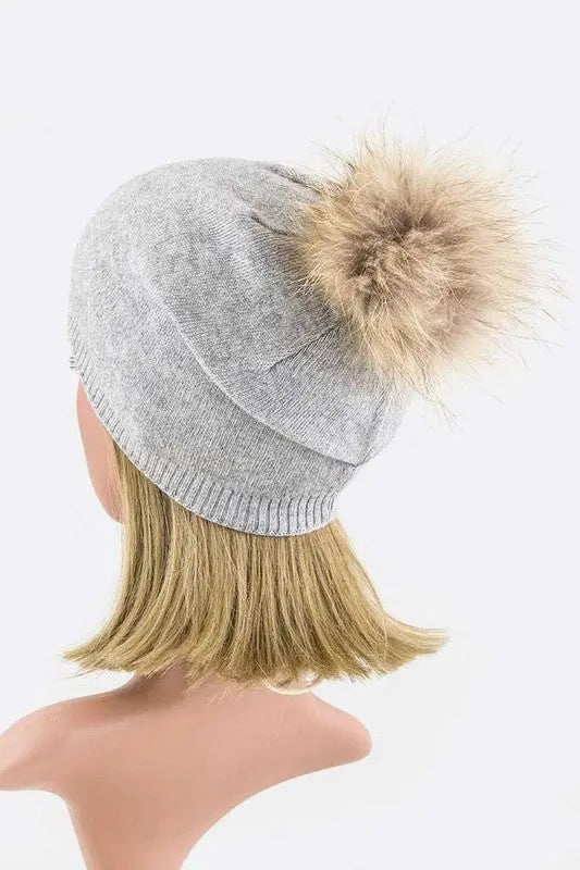 Raccoon Fur PomPom Pre-Sewed Slouchy Beanie LA Jewelry Plaza